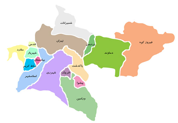 نقشه استان تهران